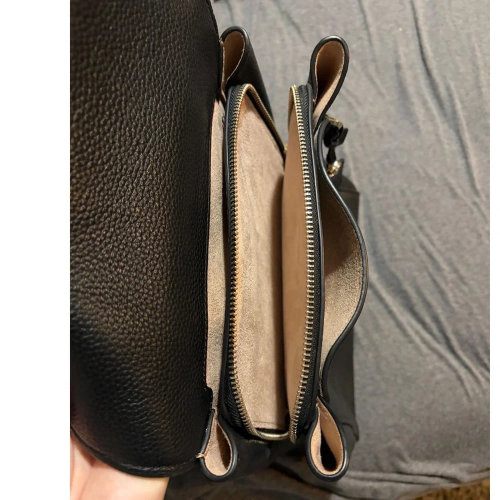 Kate Spade New York Black Pebbled Leather Flap Backpack Gold Hardware Heart Bag
